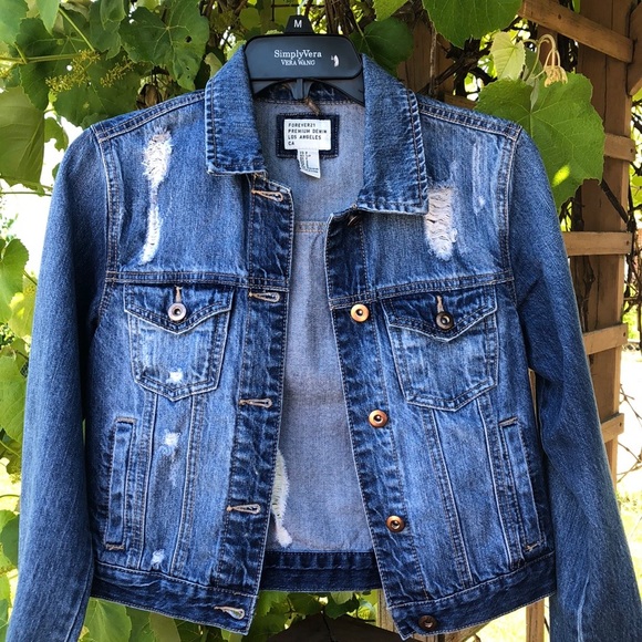 Forever 21 Jackets & Blazers - FOREVER 21 DENIM DISTRESSED JACKET